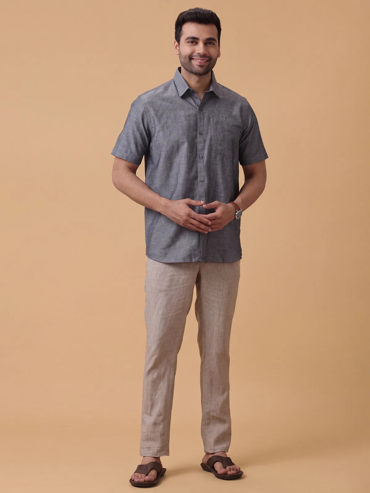 Ramraj Linen Cotton Grey Regular Fit Shirt LF7