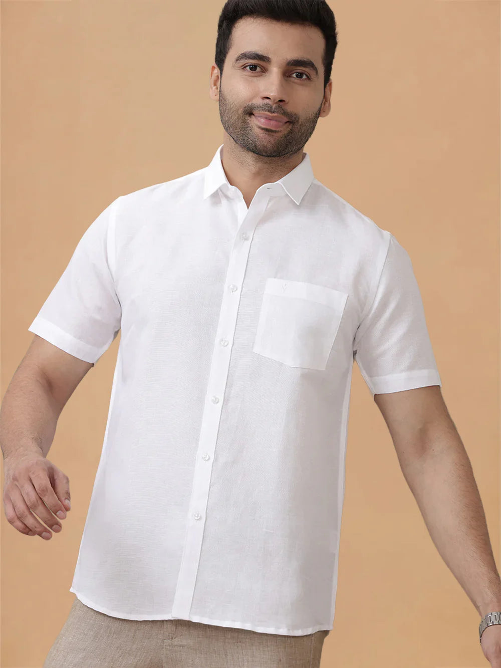 Ramraj Linen Cotton White Shirt – Linen Park 7447 | Smart Fit