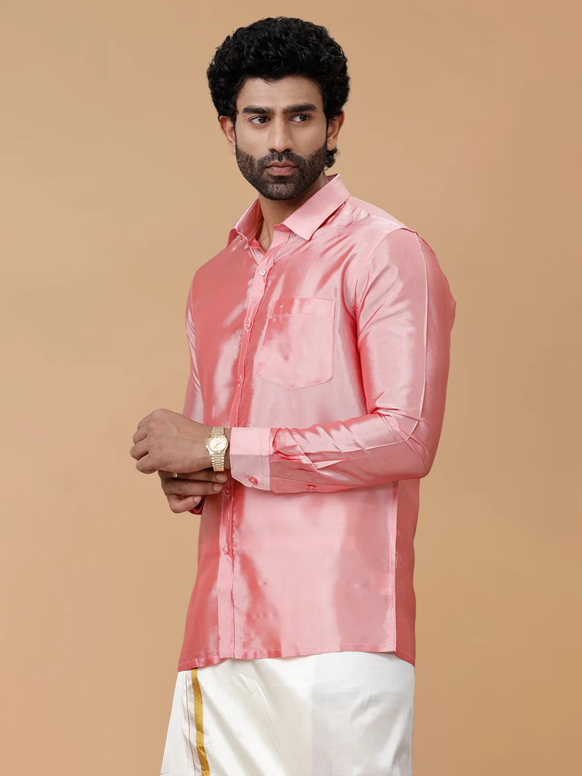 Ramraj Silk Feel Pink Shirt - Regular Fit