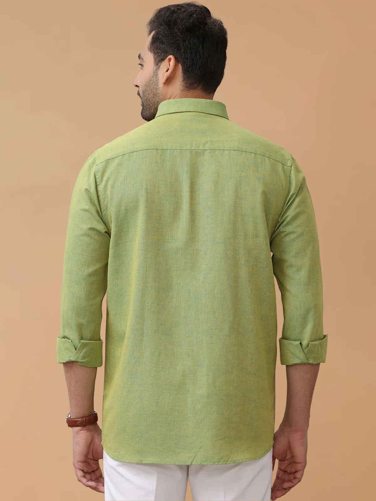 Ramraj Linen Cotton Yellowish Green Regular Fit Shirt LF9