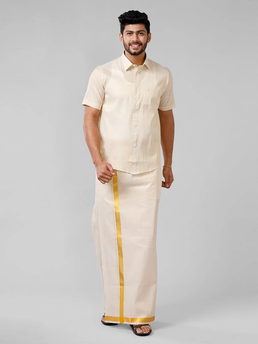 Ramraj Single Layer Tissue Readymade Gold Dhoti with Jari Border - Viceroy