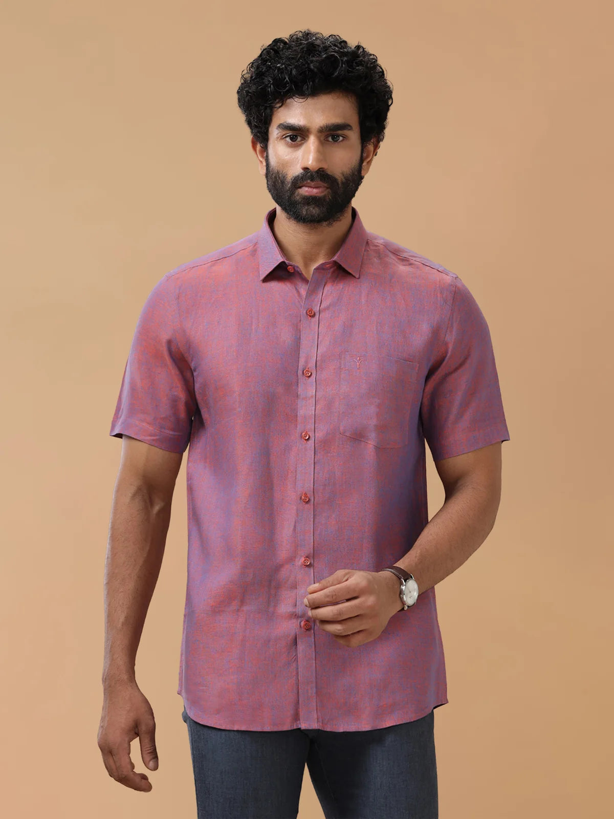 Ramraj Pure Linen Blue Orange Smart Fit Shirt L75