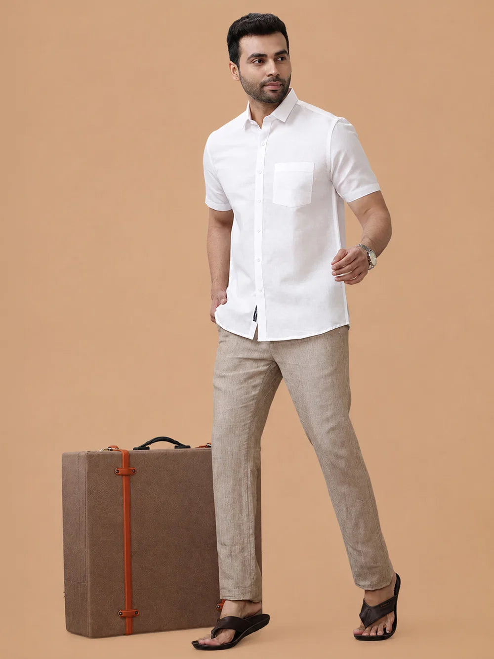 Ramraj Linen Cotton White Shirt – Linen Park 7447 | Smart Fit