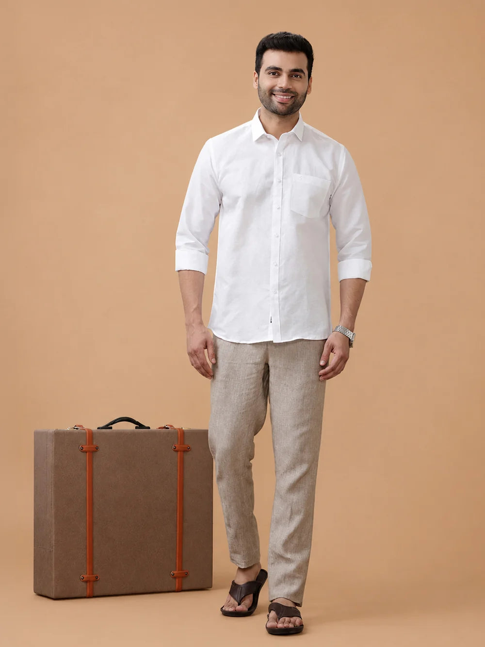 Ramraj Linen Cotton White Shirt – Linen Park 7447 | Smart Fit