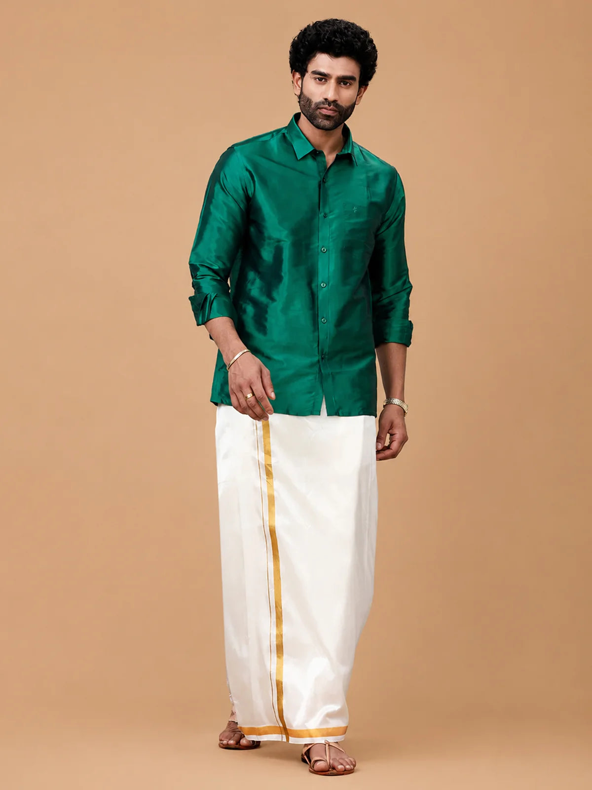 Ramraj Silk Feel Dark Green Shirt - Regular Fit