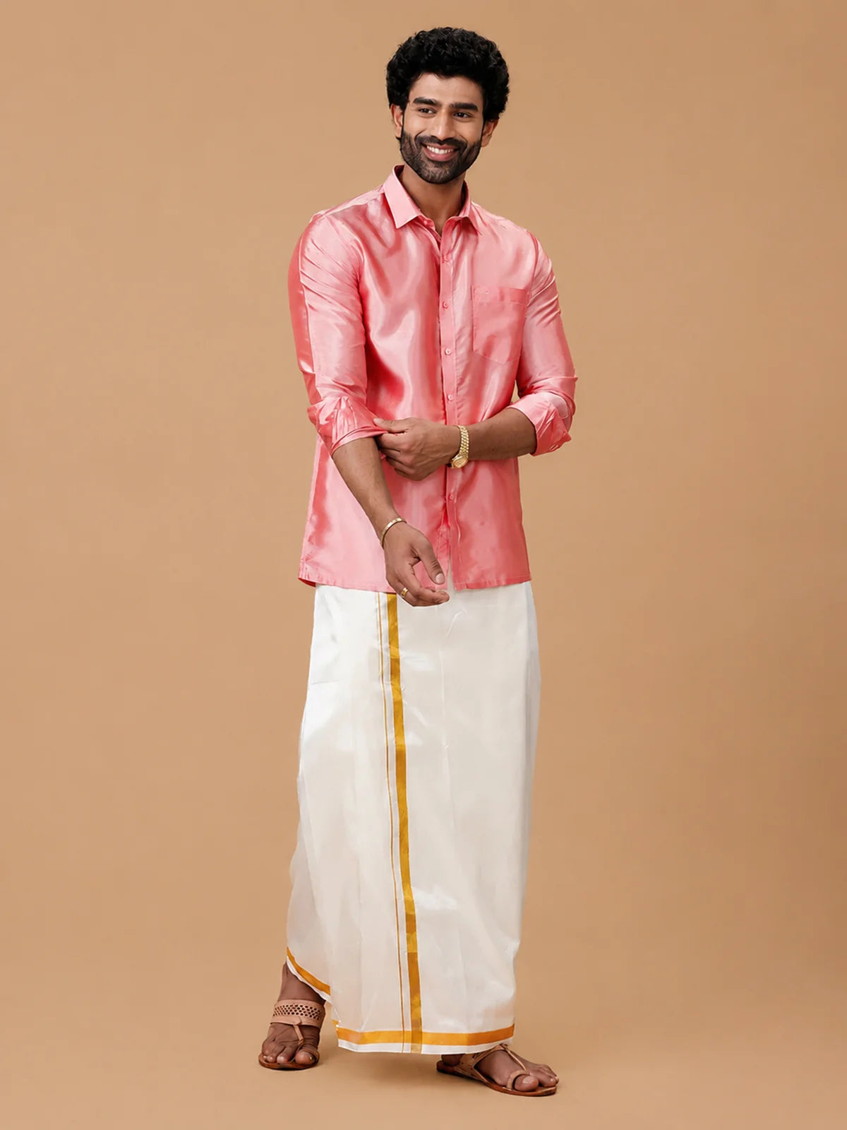 Ramraj Silk Feel Pink Shirt - Regular Fit