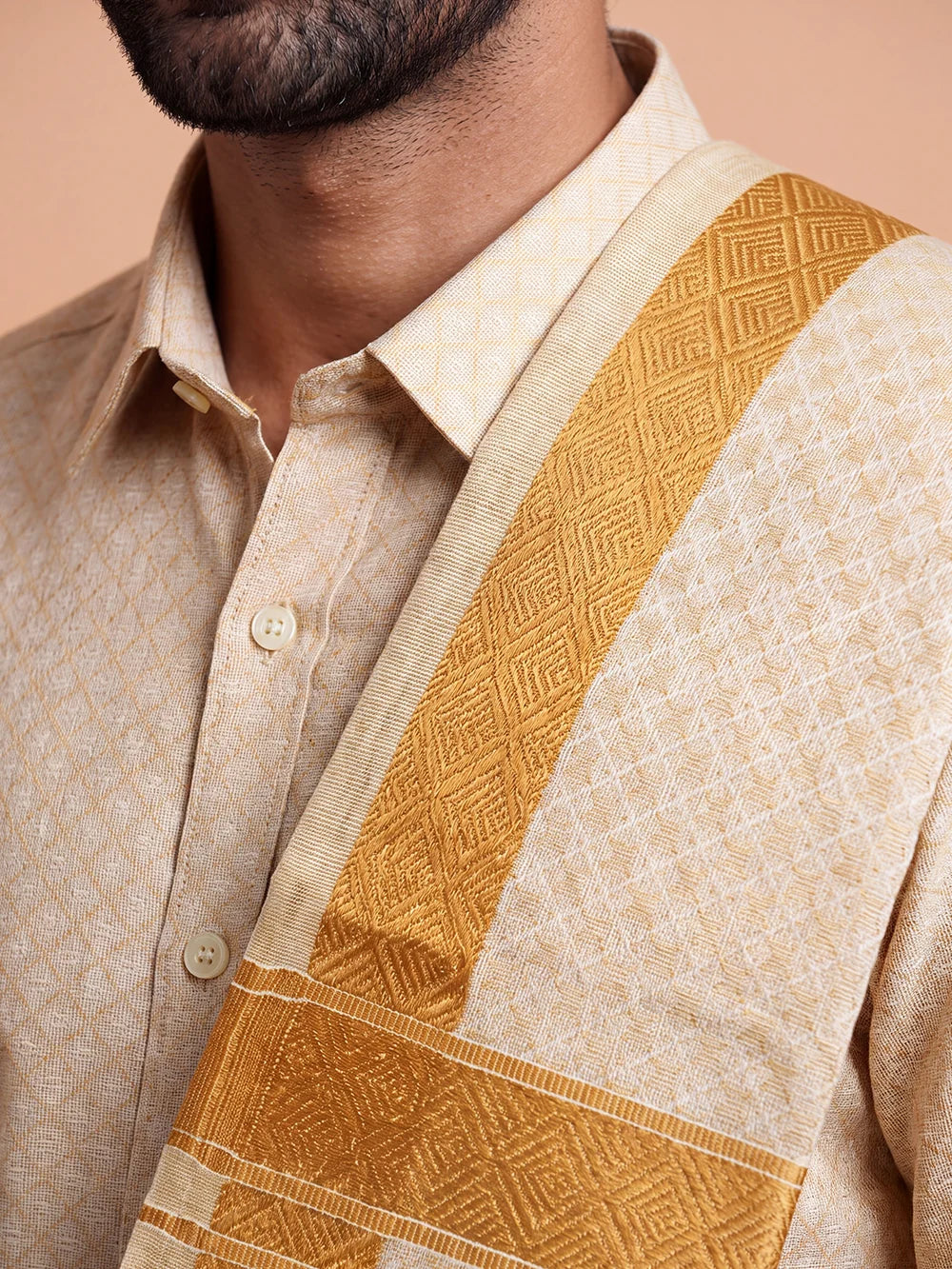 Ramraj Tissue Gold Jacquard Shirt, Dhoti & Towel Set (3x1) | GD13