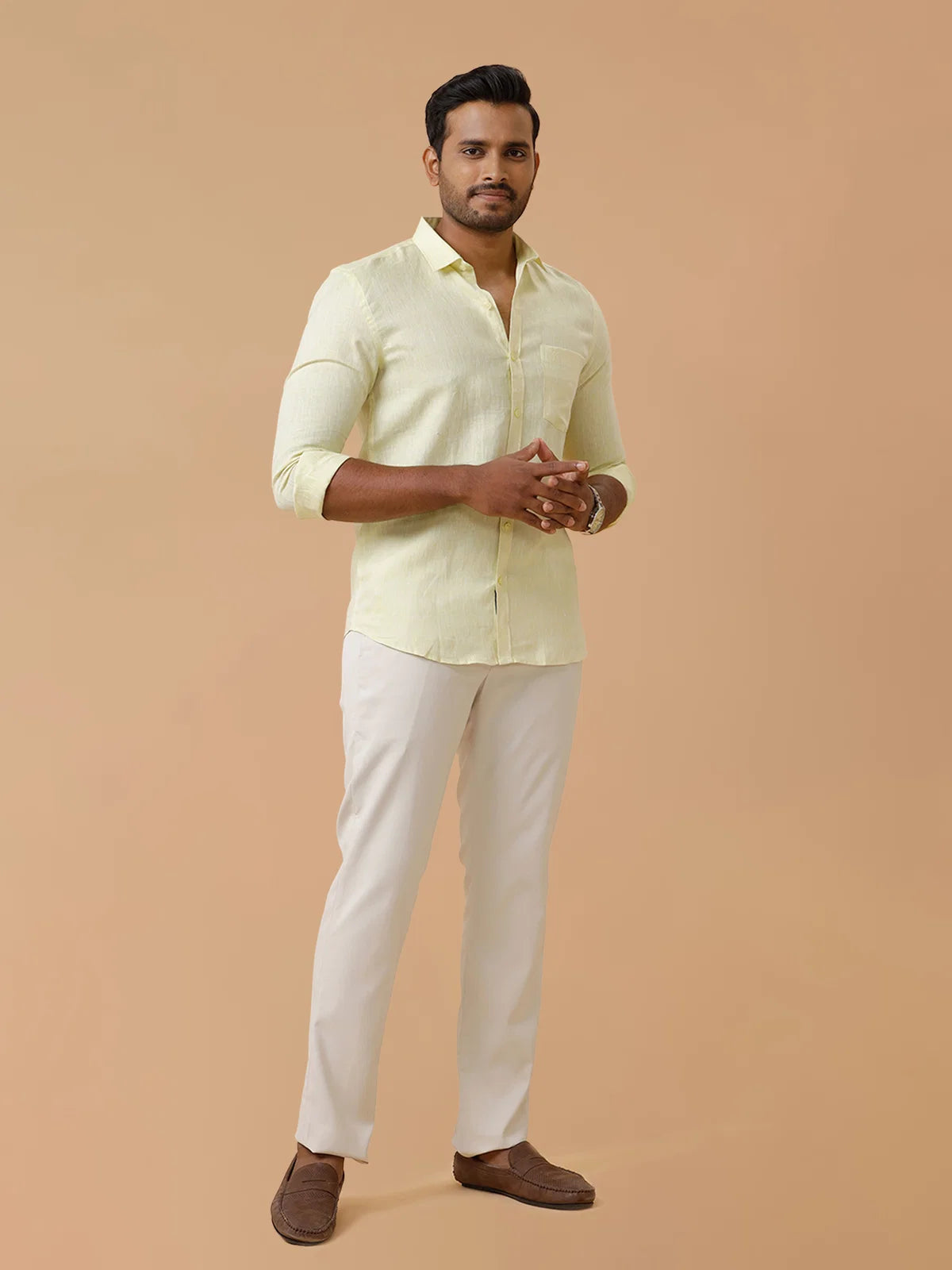 Ramraj Pure Linen Tidel Green Smart Fit Shirt L86