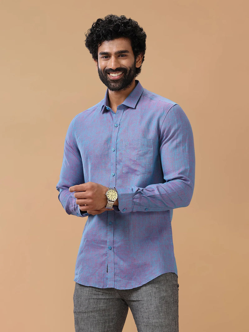 Ramraj Pure Linen Teal Red Smart Fit Shirt L81