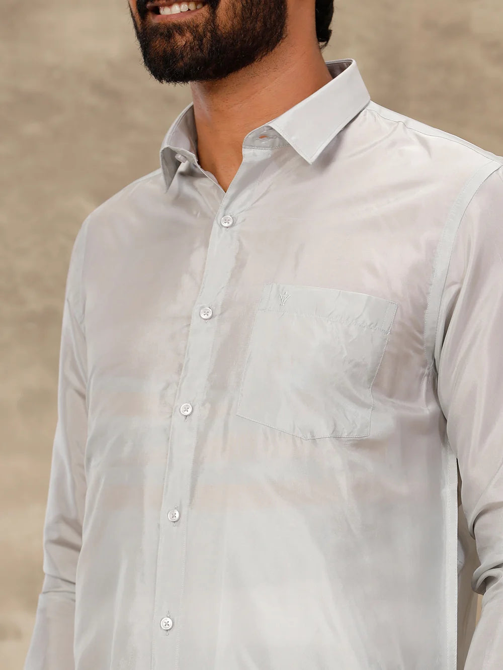 Ramraj Art Silk Silver Grey Shirt with Dhoti & Towel Set