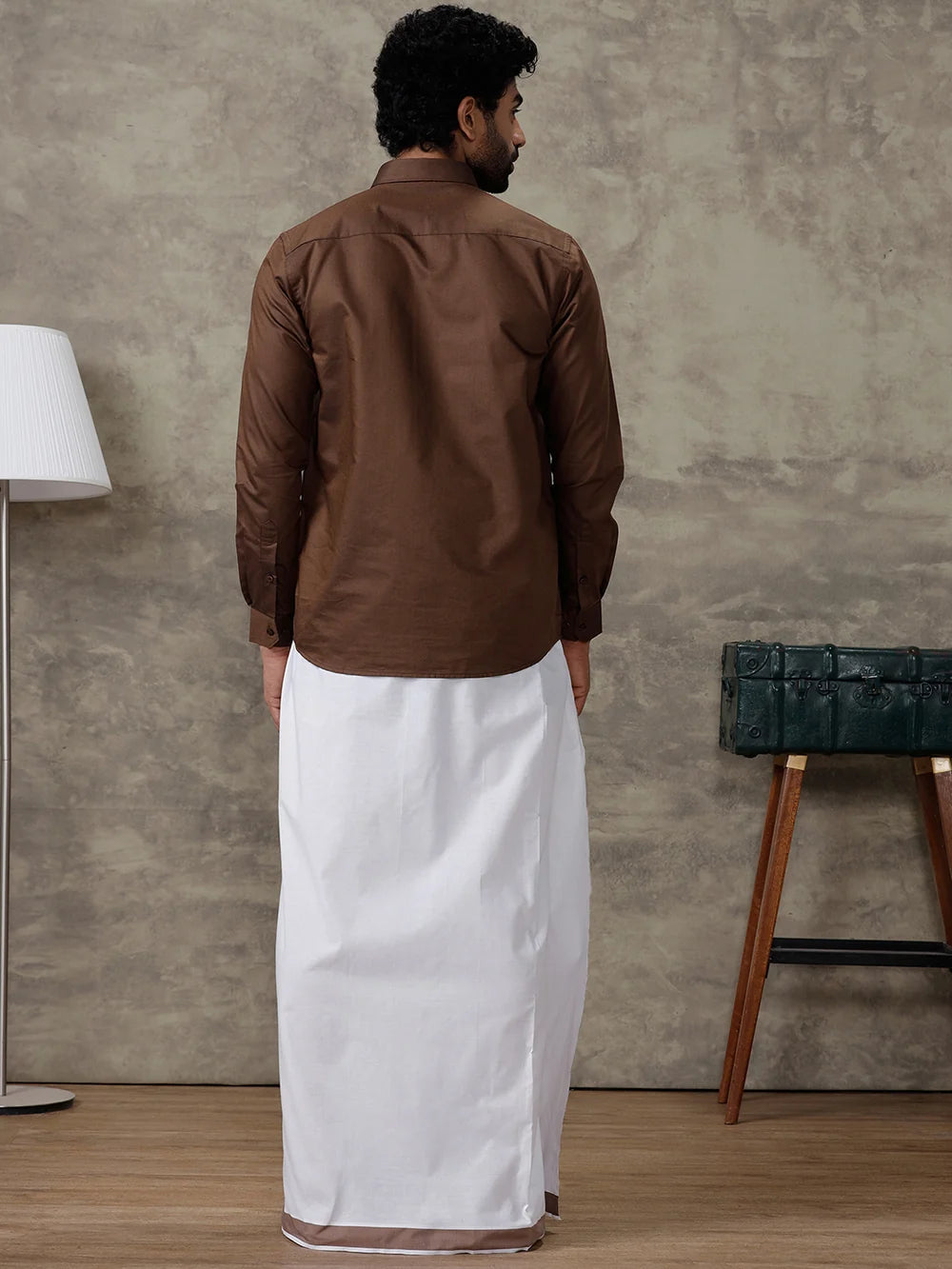 Ramraj Cotton Rich Dark Brown Shirt With Matching Border Dhoti Set Evolution ROX8
