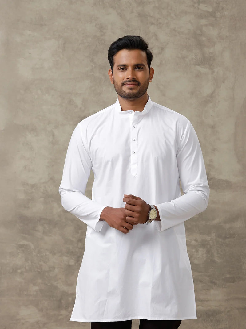 Ramraj Cotton Medium Length Plain Kurta White