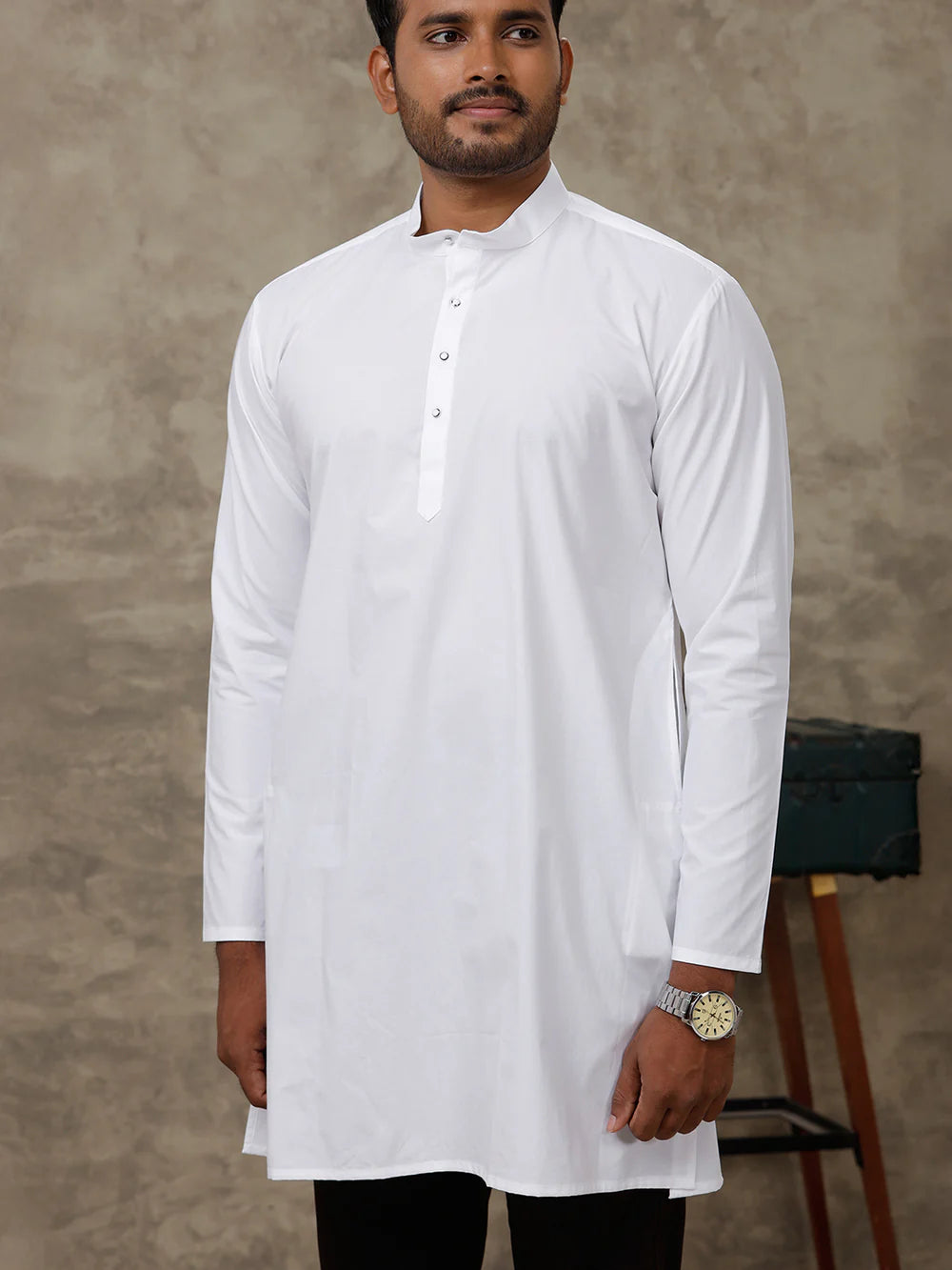 Ramraj Cotton Medium Length Plain Kurta White