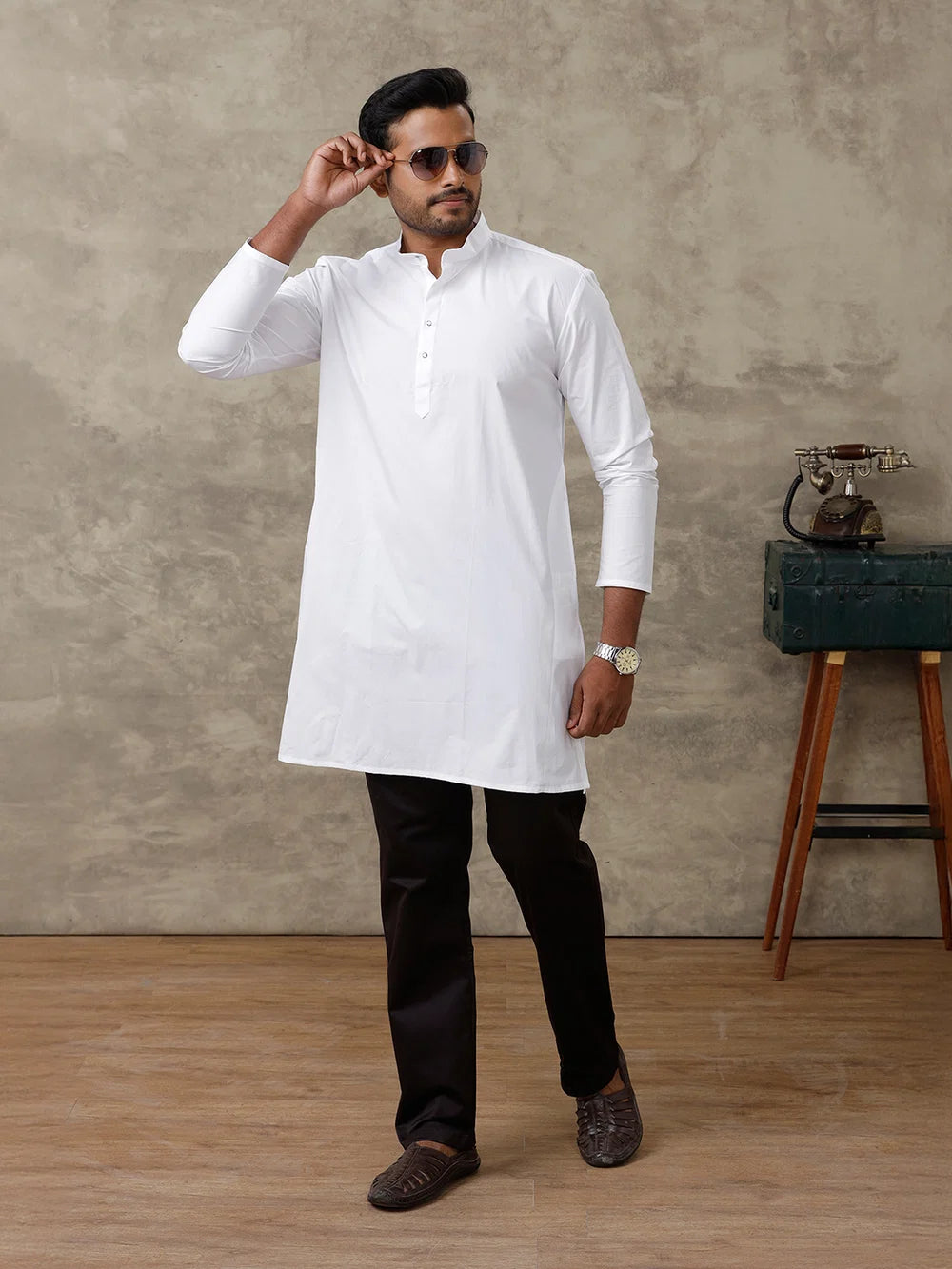 Ramraj Cotton Medium Length Plain Kurta White