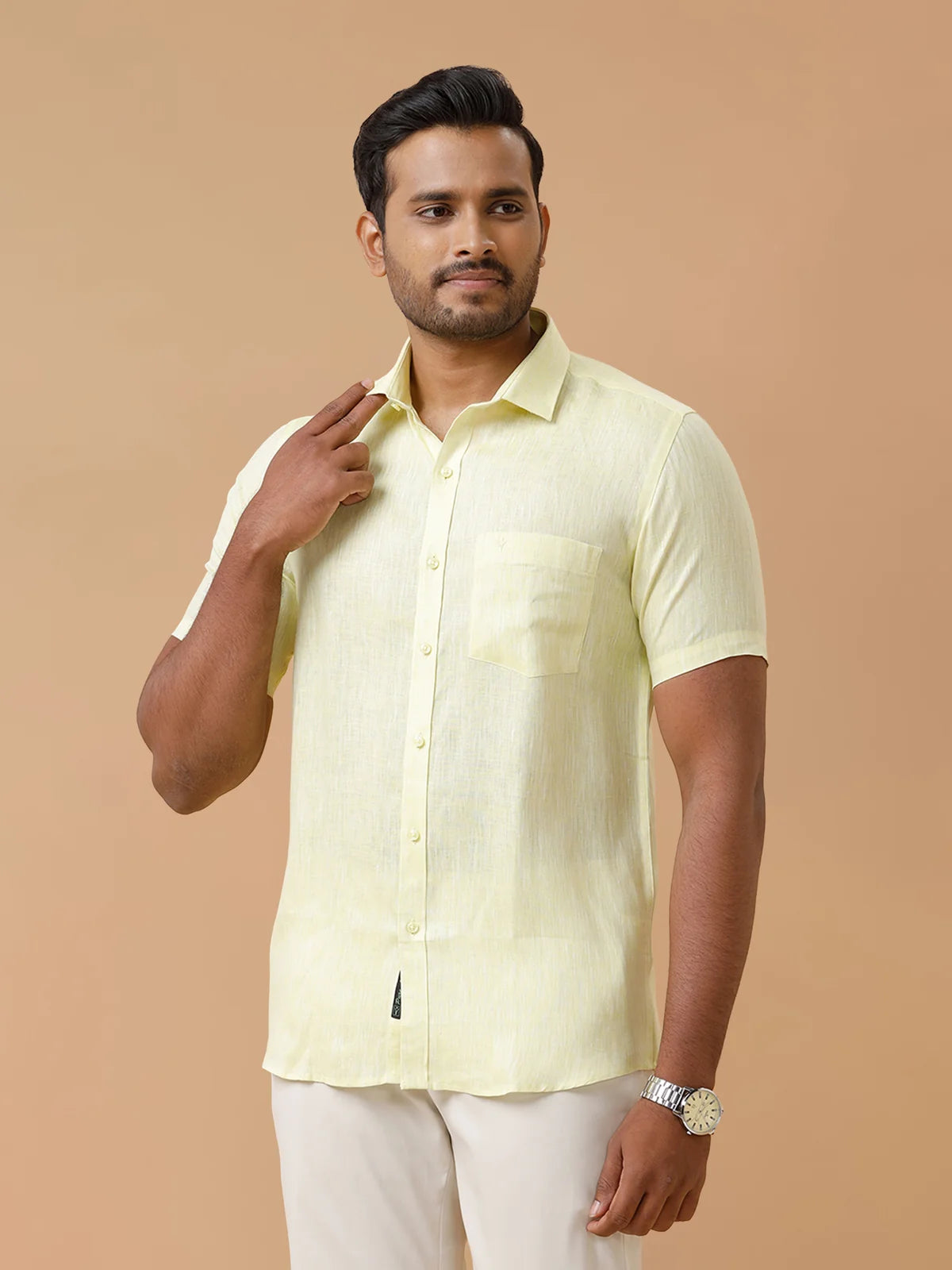 Ramraj Pure Linen Tidel Green Smart Fit Shirt L86