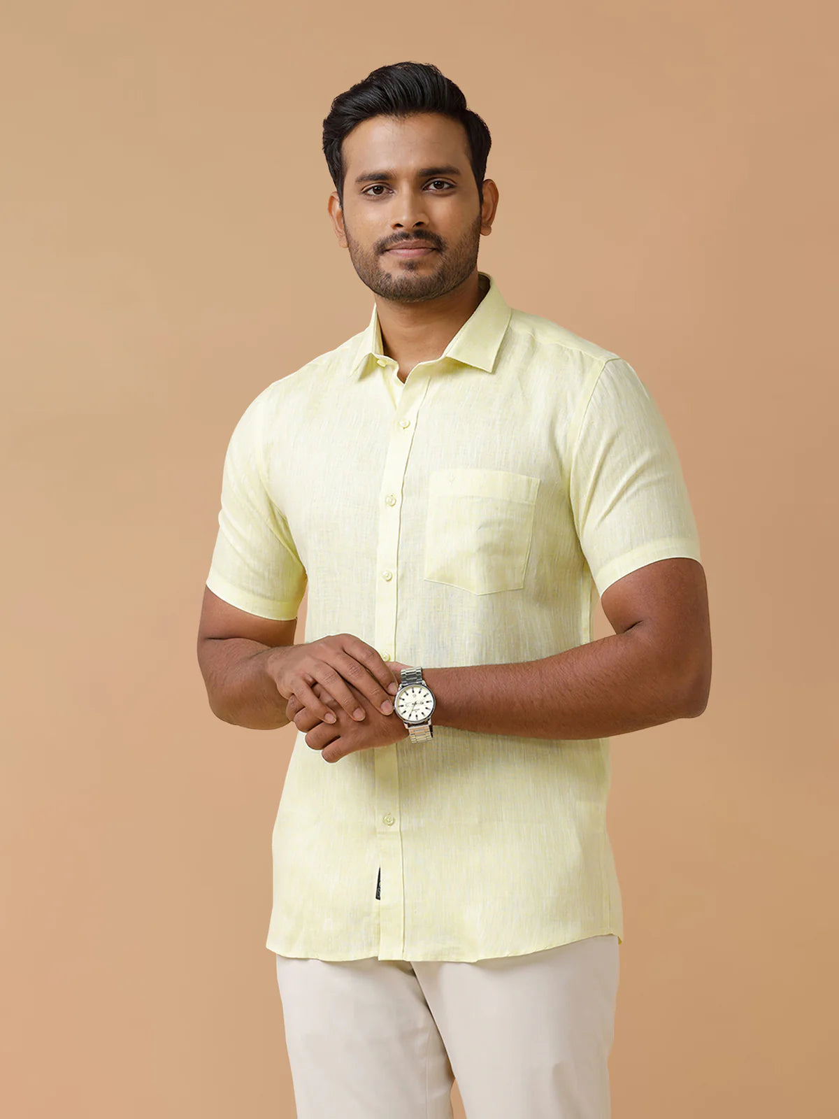 Ramraj Pure Linen Tidel Green Smart Fit Shirt L86