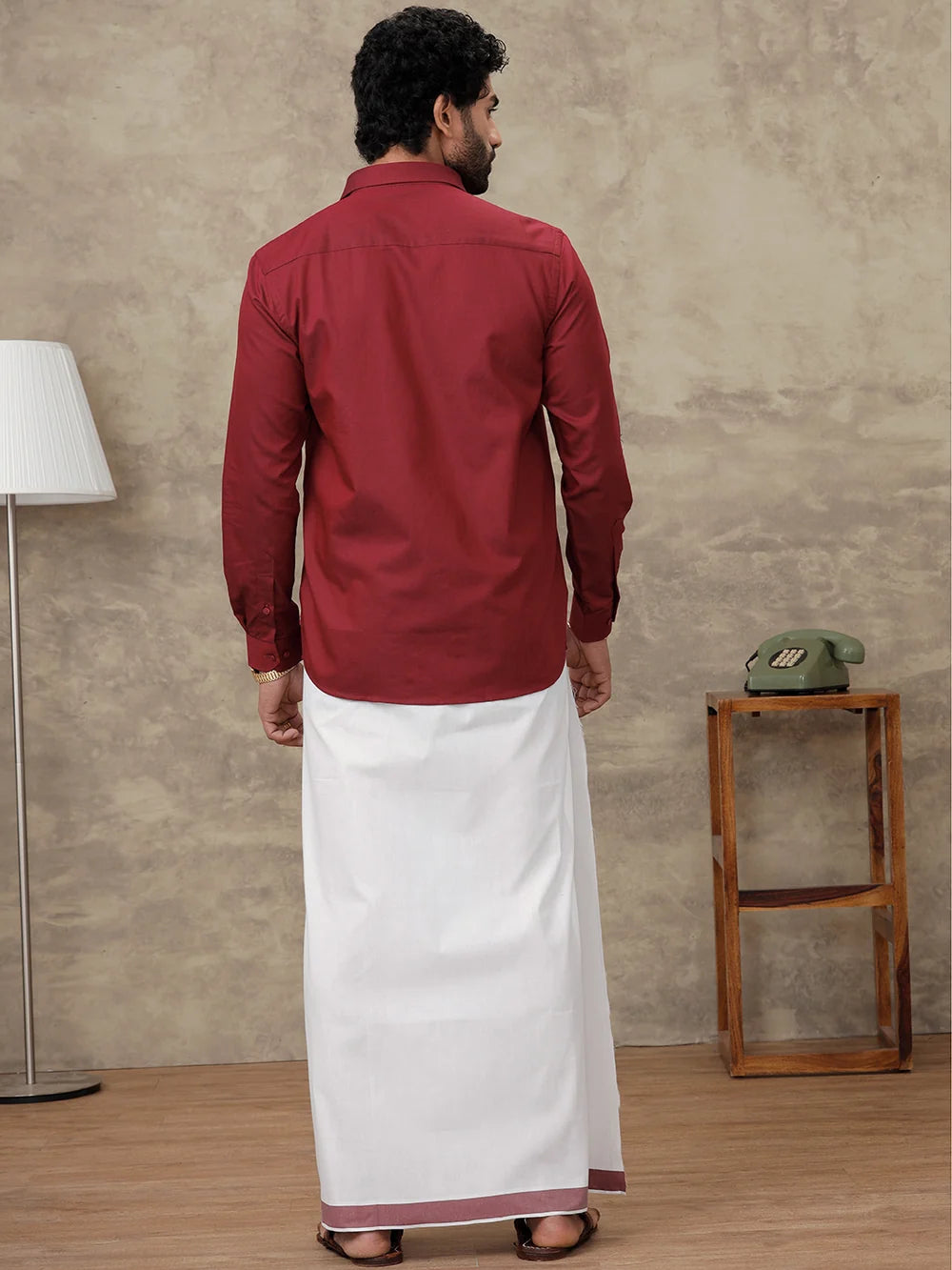 Ramraj Cotton Rich Dark Red Colour Shirt With Matching Border Dhoti Set Evolution ROX6