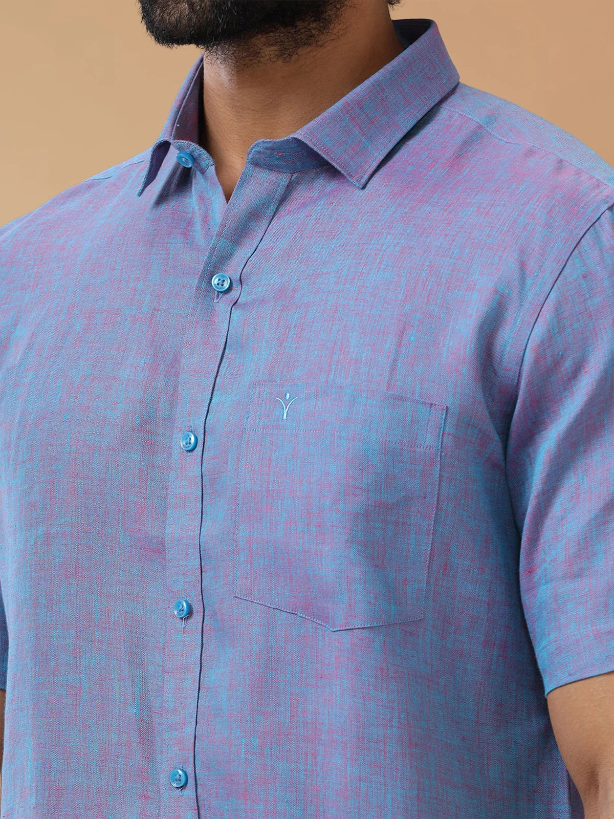 Ramraj Pure Linen Teal Red Smart Fit Shirt L81