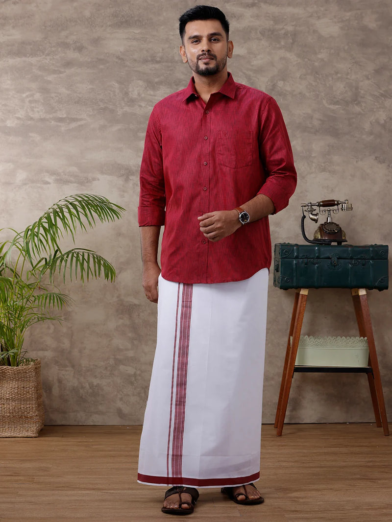 Ramraj Cotton Rich Maroon Shirt with Matching Border Dhoti Set C81