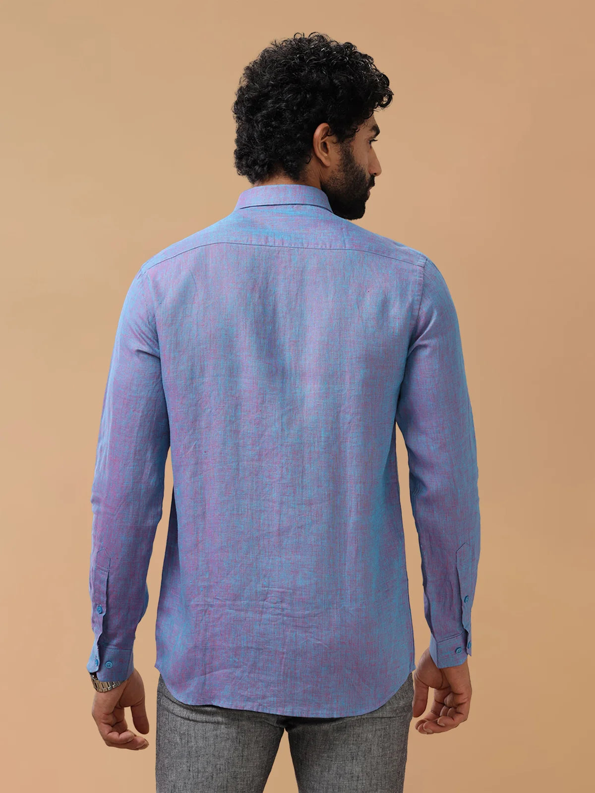 Ramraj Pure Linen Teal Red Smart Fit Shirt L81