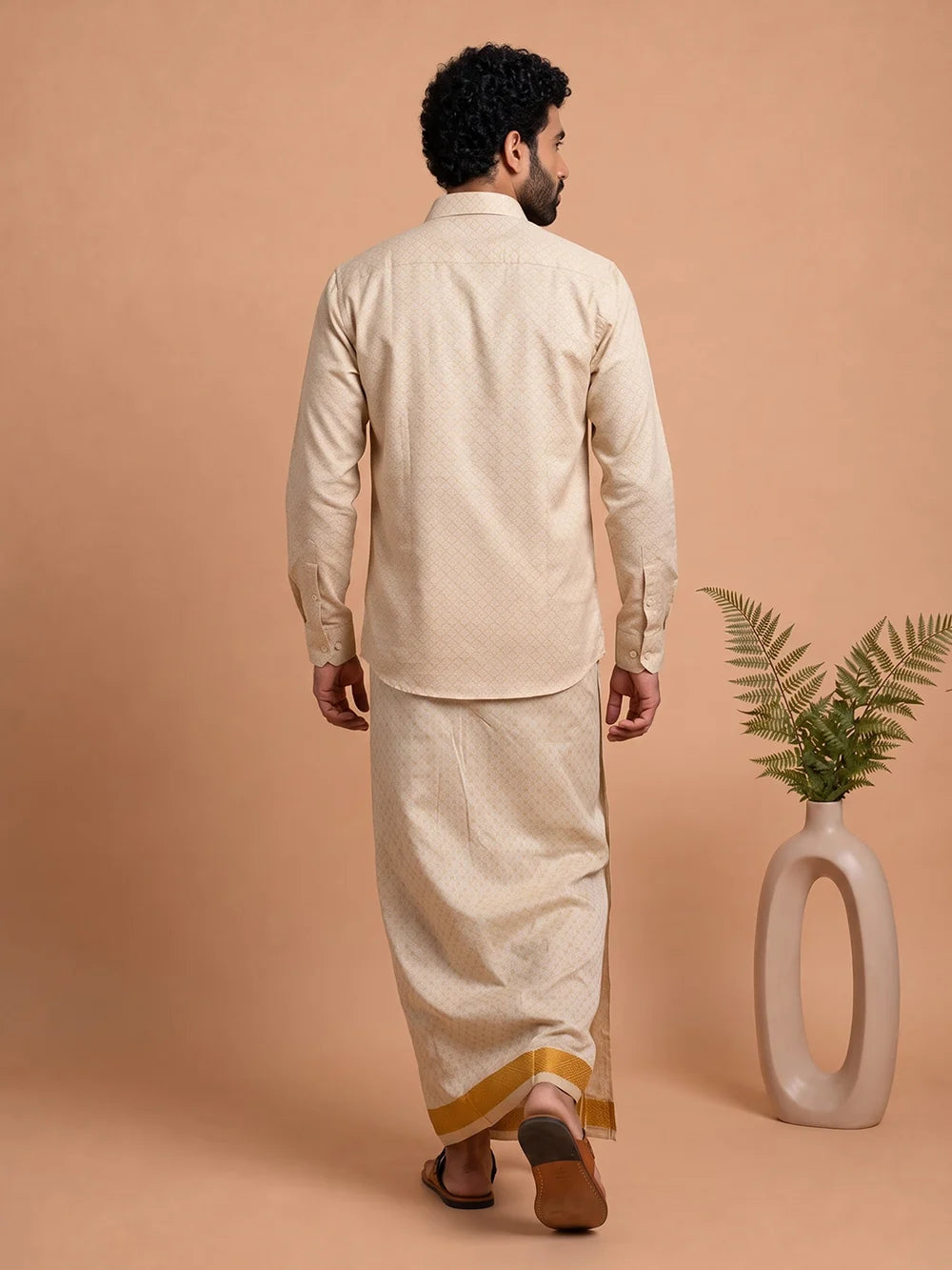 Ramraj Tissue Gold Jacquard Shirt, Dhoti & Towel Set (3x1) | GD13