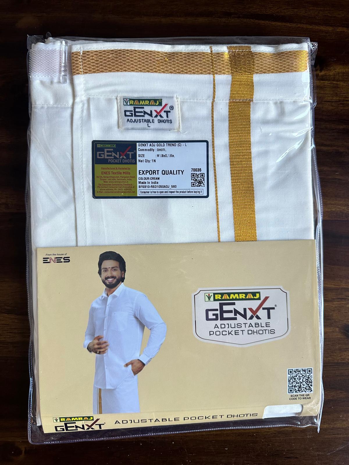 Ramraj Genxt Adjustable Pocket Cream Dhotis Single Layer Gold Trend C
