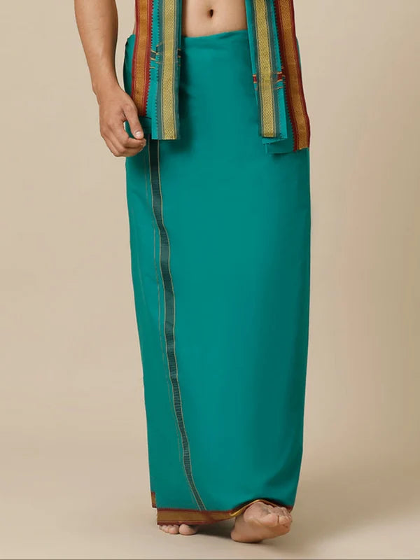 Ramraj Single Layer 100% Cotton Green Dhoti with Mayilkhan Border Brindhavan