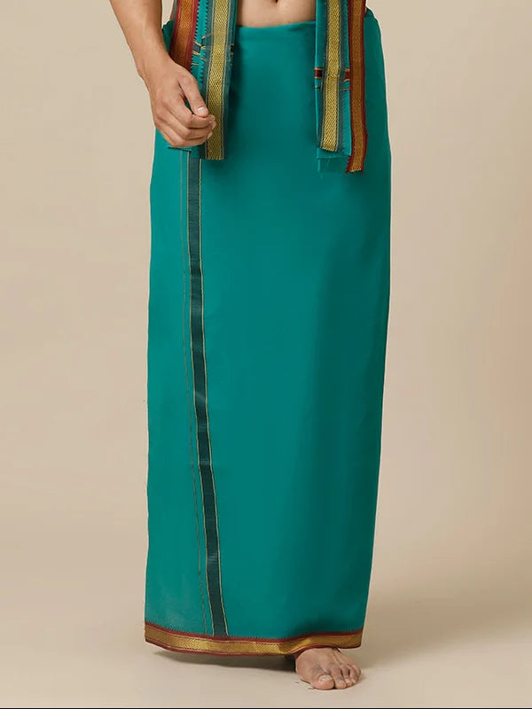 Ramraj Single Layer 100% Cotton Green Dhoti with Mayilkhan Border Brindhavan