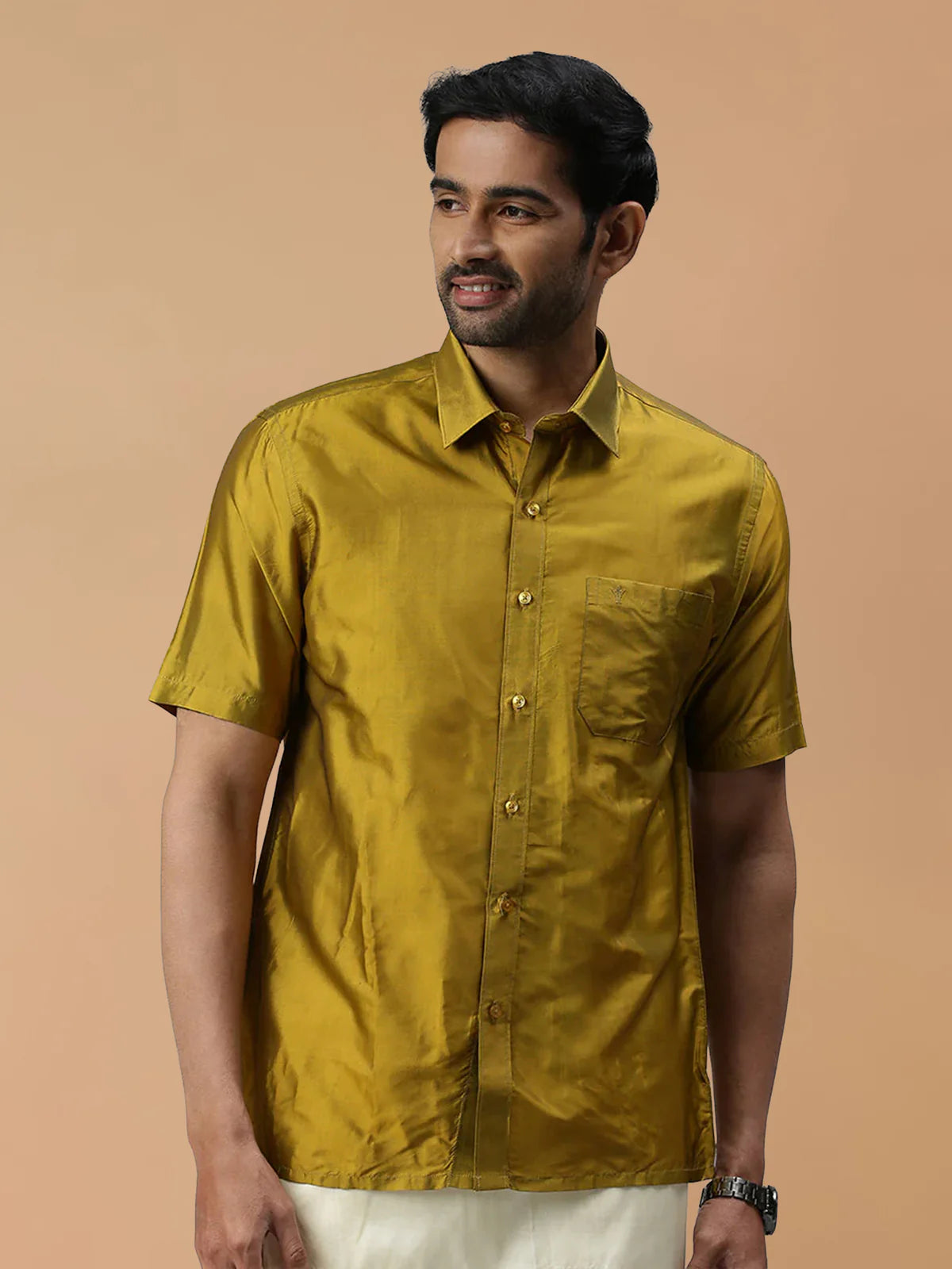 Ramraj Silk Feel Olive Green Shirt - Regular Fit