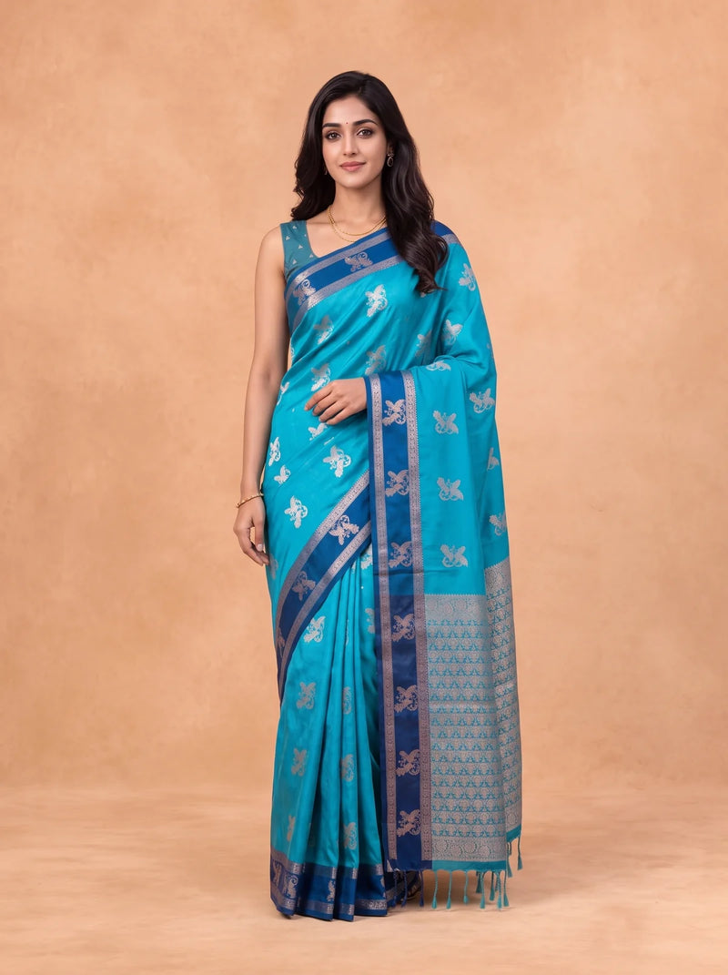 Ramyyam Women Soft Silk Teal With Blue Saree SS429
