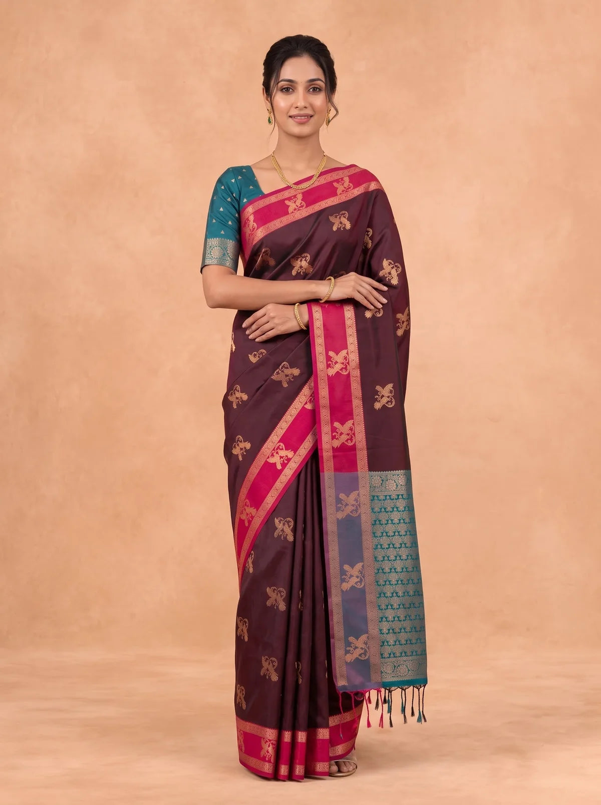 Ramyyam Women Soft Silk Maroon With Green Saree SS464