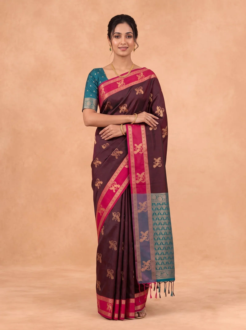 Ramyyam Women Soft Silk Maroon With Green Saree SS464