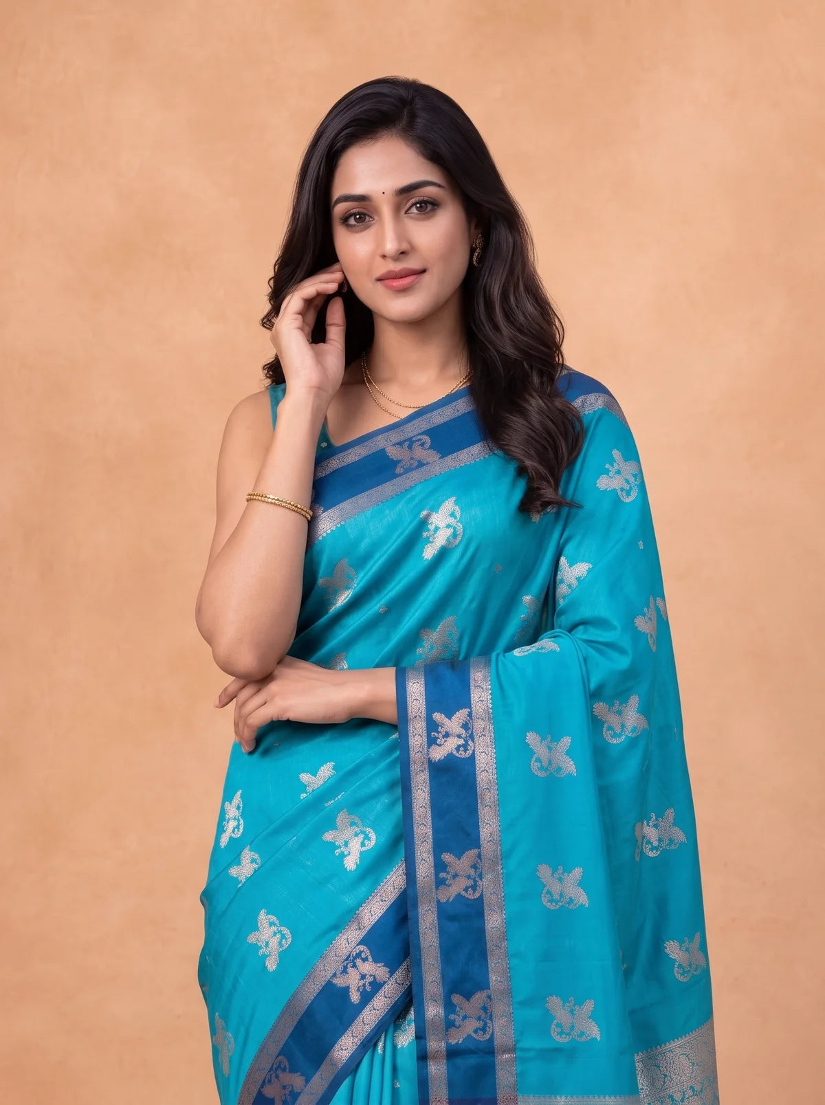 Ramyyam Women Soft Silk Teal With Blue Saree SS429