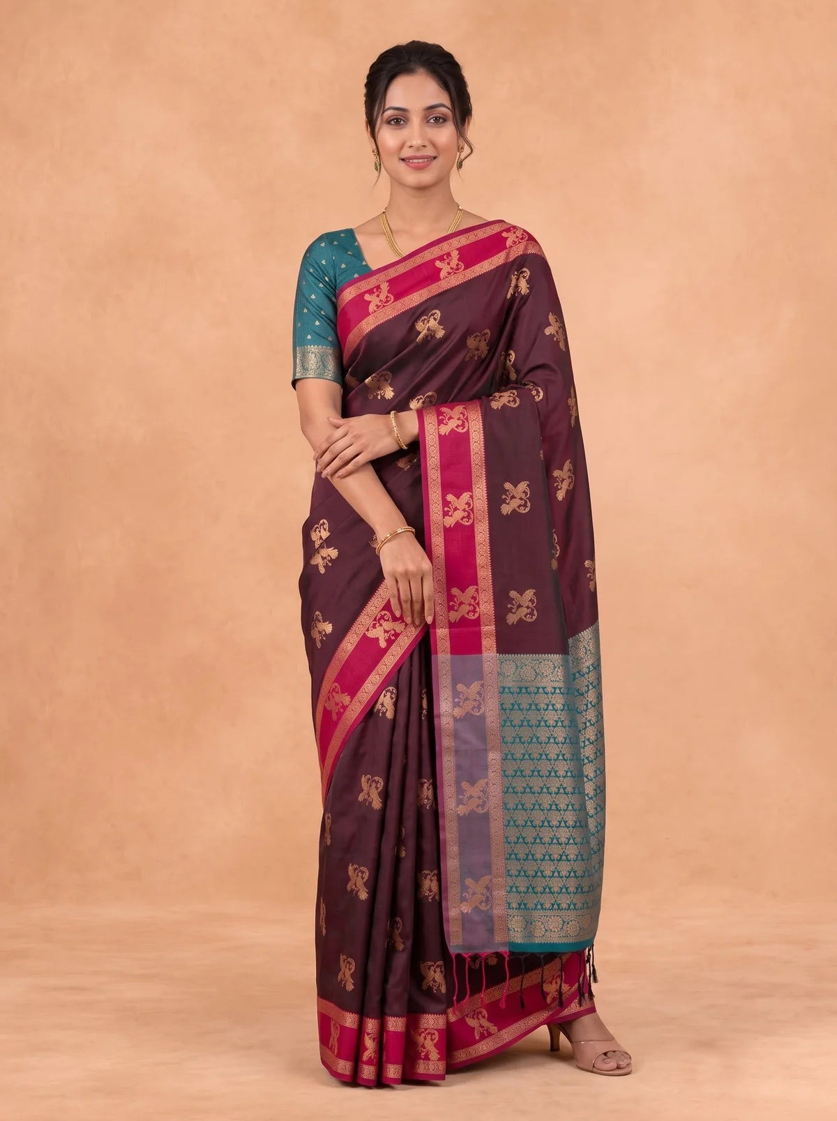Ramyyam Women Soft Silk Maroon With Green Saree SS464