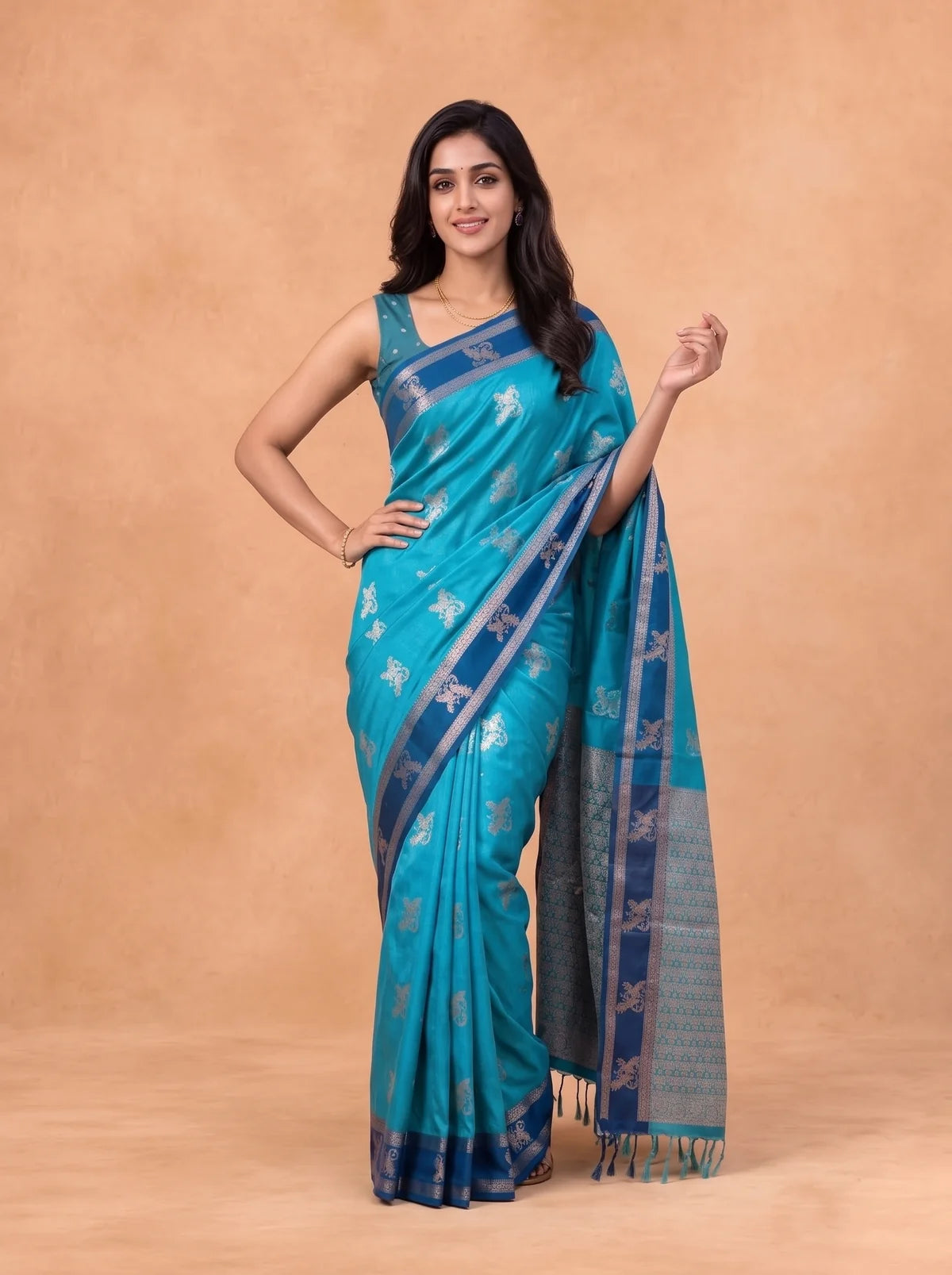 Ramyyam Women Soft Silk Teal With Blue Saree SS429