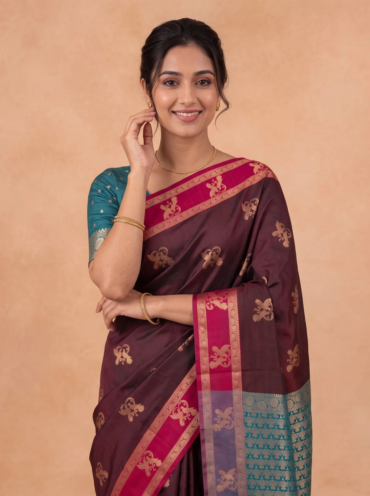 Ramyyam Women Soft Silk Maroon With Green Saree SS464