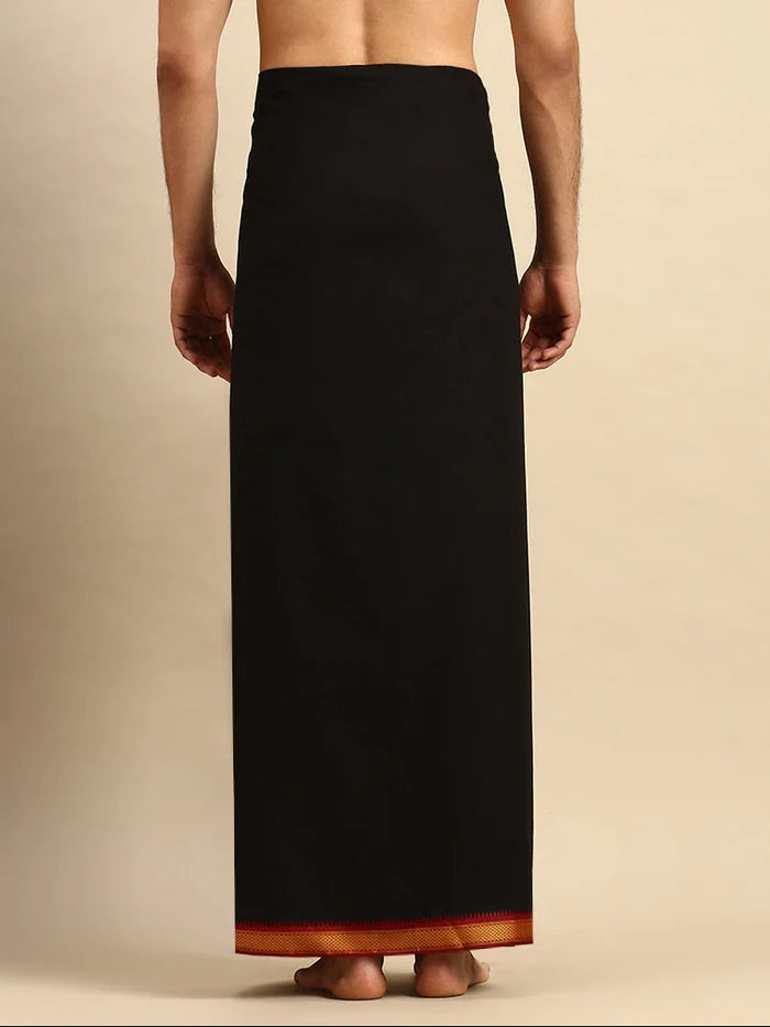 Ramraj Single Layer 100% Cotton Black Dhoti with Mayilkhan Border - Brindhavan