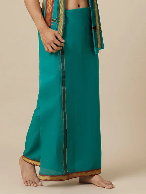 Ramraj Single Layer 100% Cotton Green Dhoti with Mayilkhan Border Brindhavan