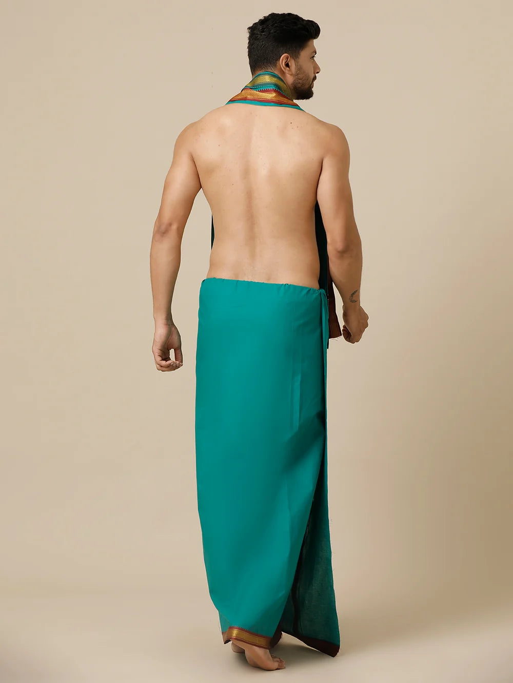 Ramraj Single Layer 100% Cotton Green Dhoti with Mayilkhan Border Brindhavan