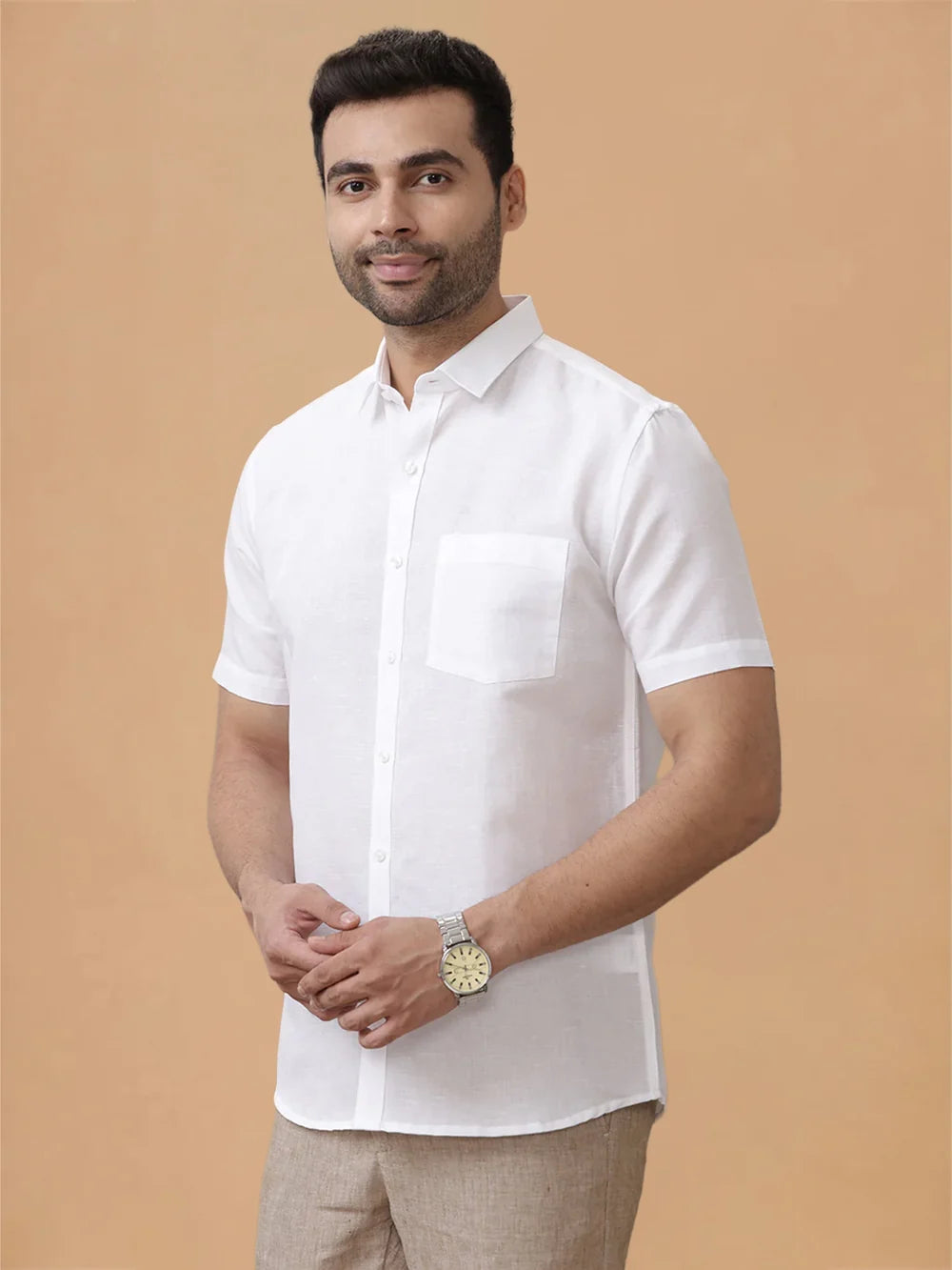 Ramraj Linen Cotton White Shirt – Linen Park 7447 | Smart Fit