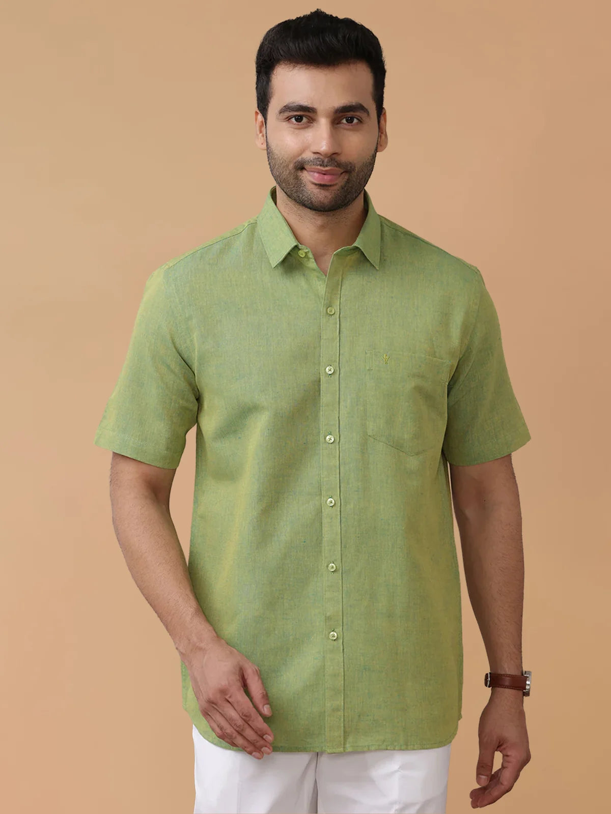 Ramraj Linen Cotton Yellowish Green Regular Fit Shirt LF9