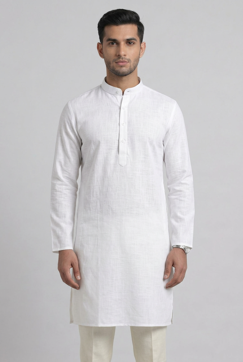 Ramraj Linen Cotton Full Length WHITE LC M17