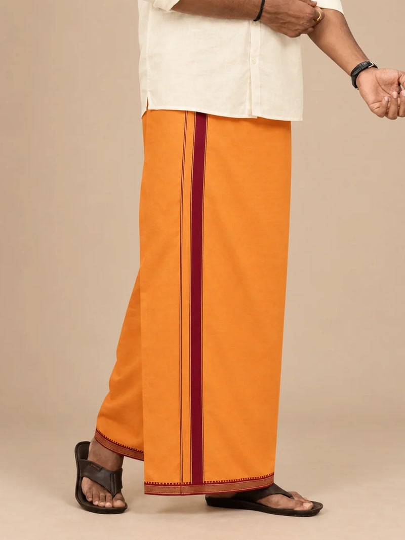 Ramraj Single Layer 100% Cotton Kaavi Dhoti with Mayilkhan Border - Brindhavan