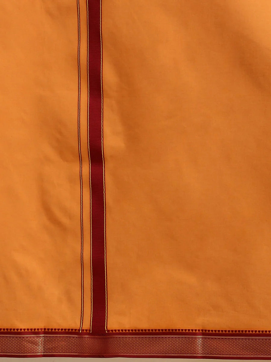 Ramraj Single Layer 100% Cotton Kaavi Dhoti with Mayilkhan Border - Brindhavan