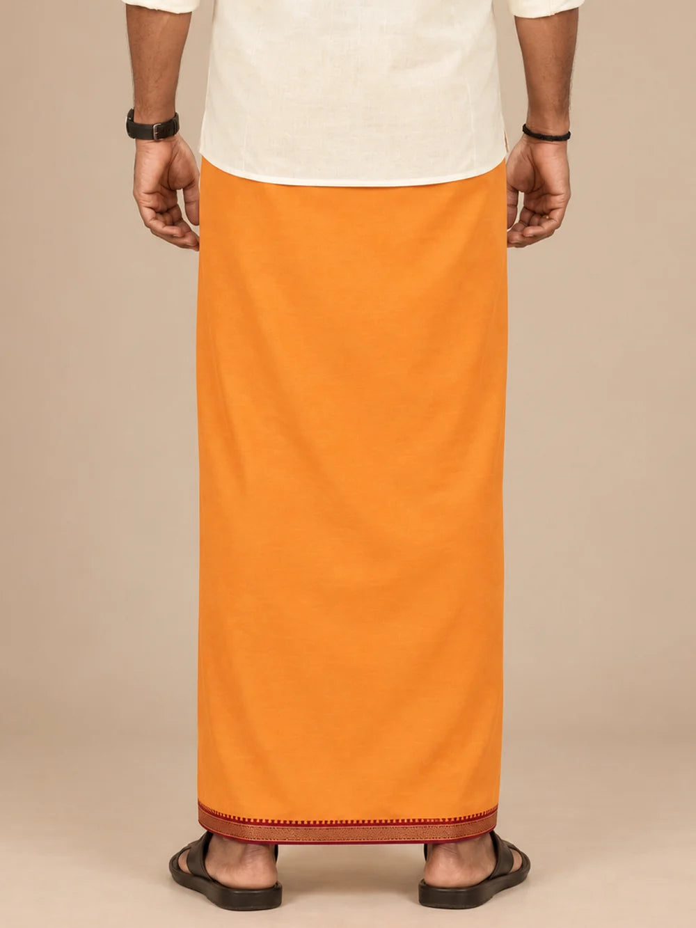 Ramraj Single Layer 100% Cotton Kaavi Dhoti with Mayilkhan Border - Brindhavan