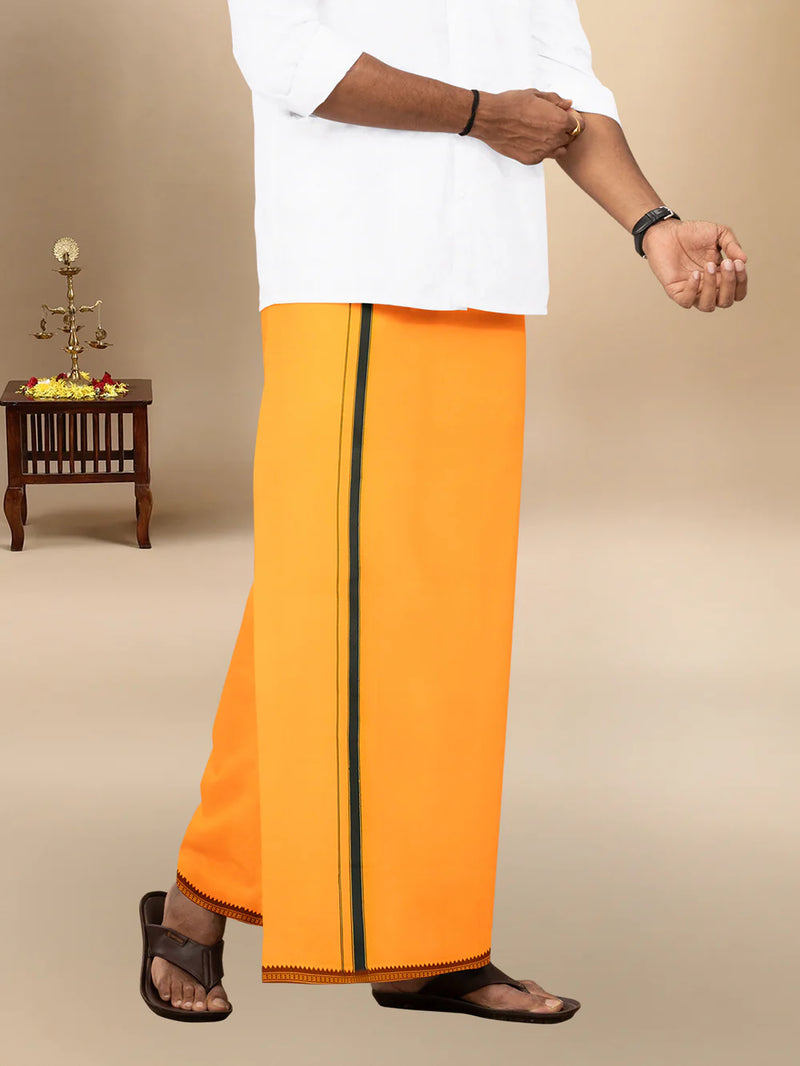 Ramraj Single Layer 100% Cotton Mango 4 Way Dhoti with Mayilkhan Border - Slokam