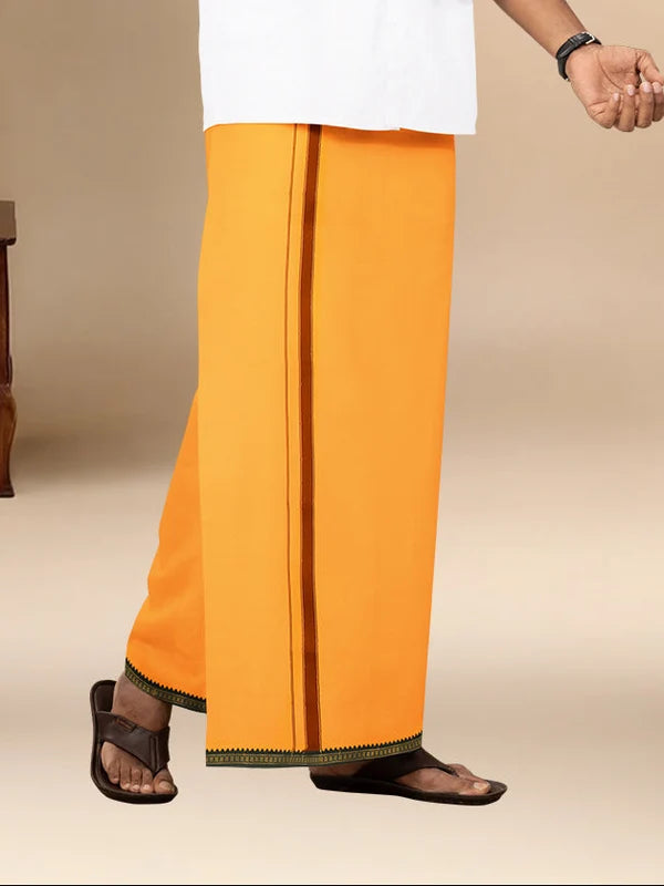 Ramraj Single Layer 100% Cotton Mango 4 Way Dhoti with Mayilkhan Border - Slokam