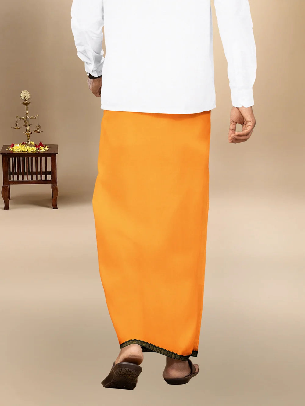 Ramraj Single Layer 100% Cotton Mango 4 Way Dhoti with Mayilkhan Border - Slokam