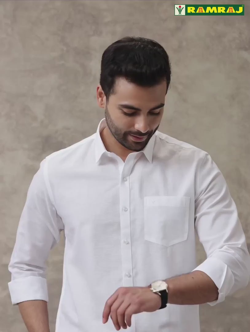 Ramraj Linen Cotton White Shirt – Linen Park 7447 | Smart Fit