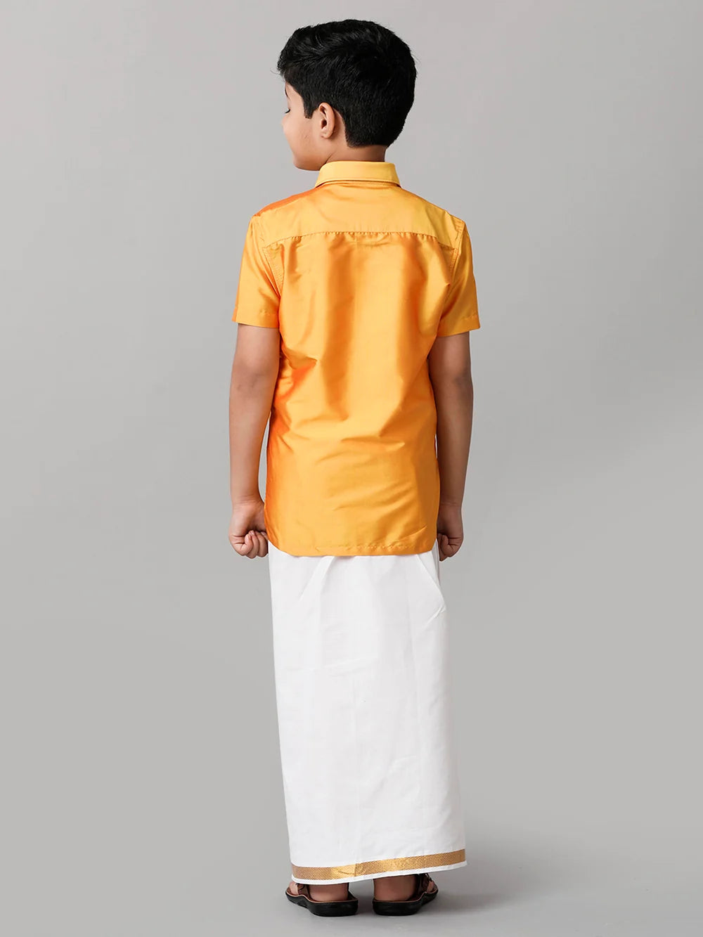 Ramraj Boys Yellow Half Sleeves Shirt with White Dhoti Combo K6
